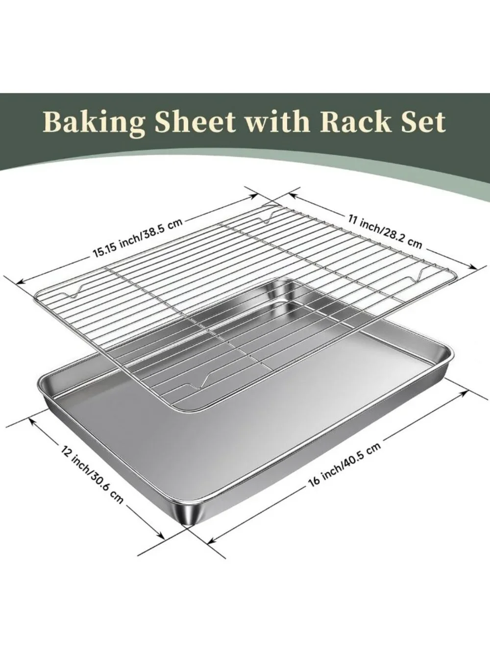 Stainless Steel Baking Sheet Set with Racks - Heavy Duty, Warp Resistant, 16x12